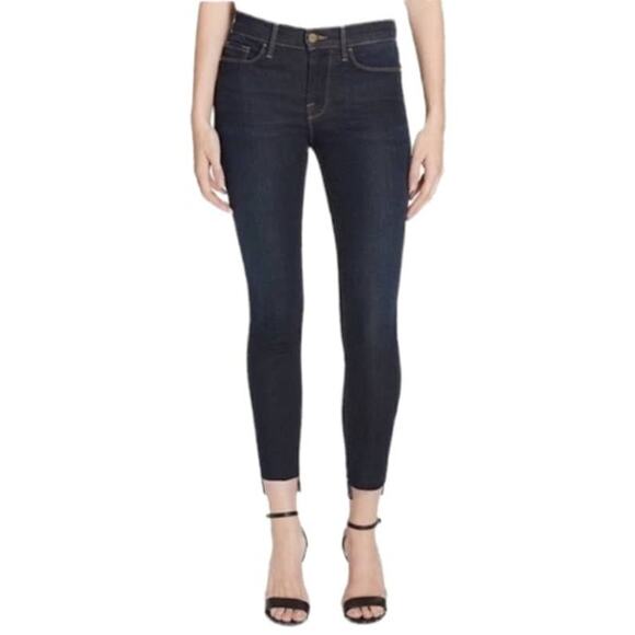 FRAME Women's Edgerton Dark Indigo Wash Le Skinny De Jeanne Step Hem Jeans 32 - Picture 1 of 6